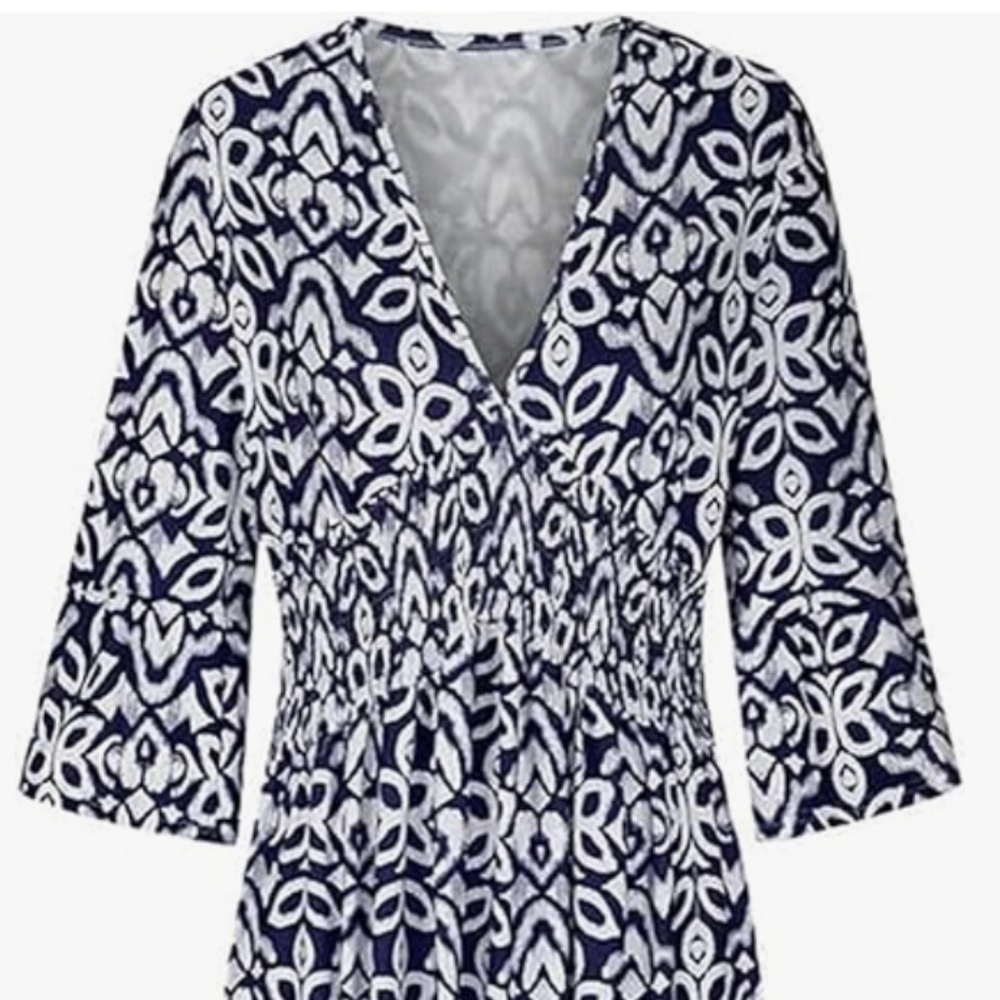 Boho Women's Summer V Neck Elastic Waist Half Sleeve Dress